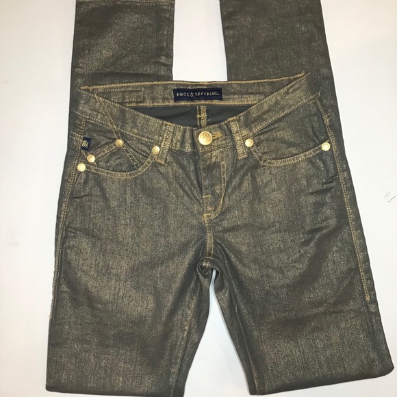 Rock & Republic Gold foiled Berlin Jeans size 2 - Picture 8 of 9